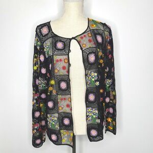 Lisa‎ crocheted square sheer floral embroidered cardigan